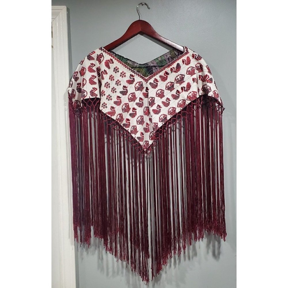 Western Cowboy Homemade Tassel Fringe Top Embroidered Ducks Plaid One SZ